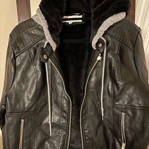 Sebby Black Leather Jacket with Gray Accents